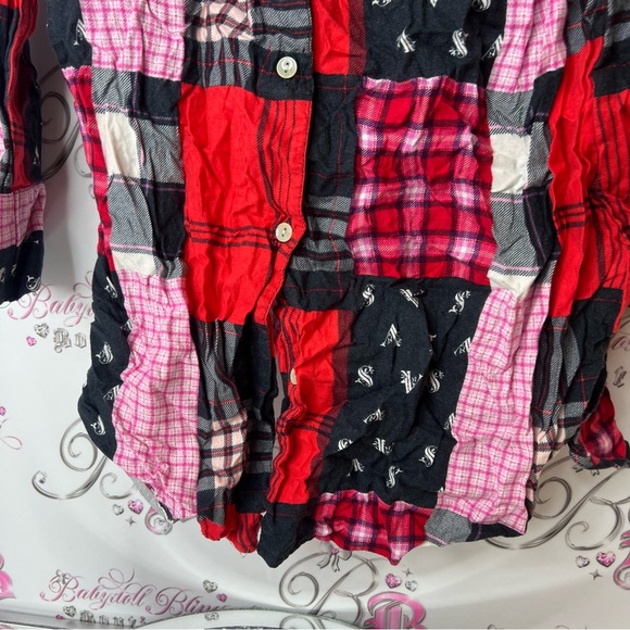Victoria's Secret Red and Pink Patchwork long dress button up PJ quilt style - Picture 3 of 6